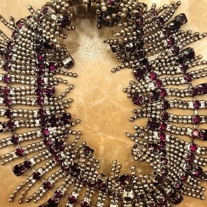 Sparkly Silver & Garnett Rhinestoned Elasticized Bracelet,  L/XL